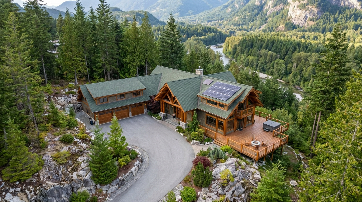 Contemporary Sea-to-Sky home surrounded by forest and mountains