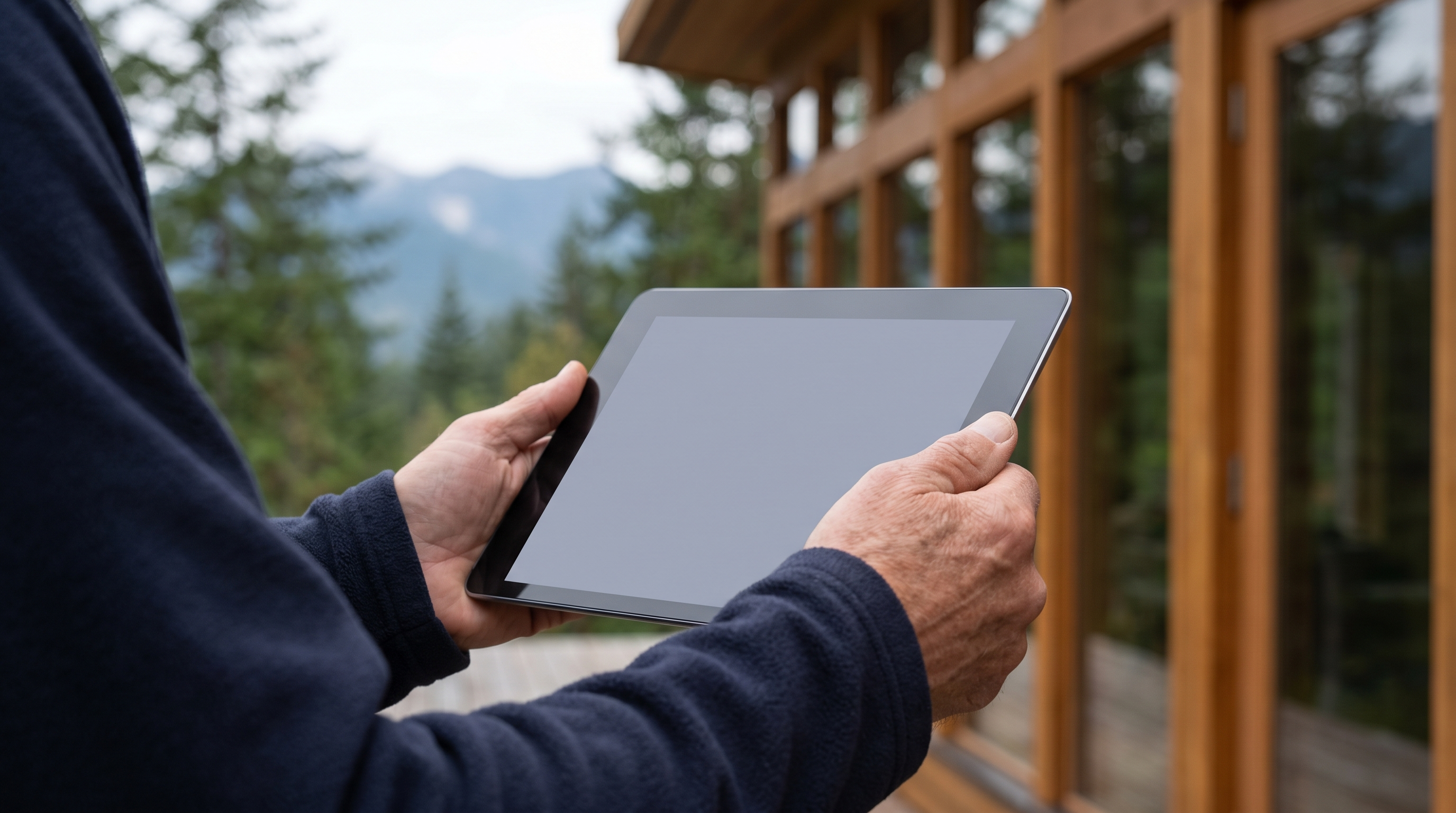 Inspector reviewing findings on a tablet at a home